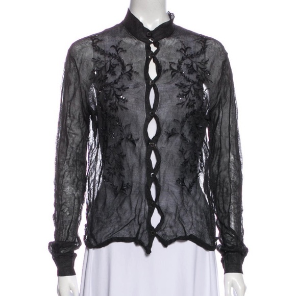 SOLD GUCCI Sheer Black Embellished Knit Cardigan - Picture 1 of 4